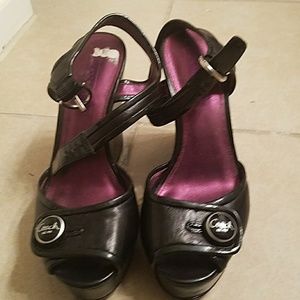 Ladies Size 7 leather Coach platform wedges